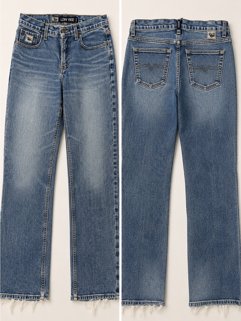 Cruel Girl Low Rise Relaxed Jeans‎ Size 11 Long Medium Wash Raw Hem Straight
